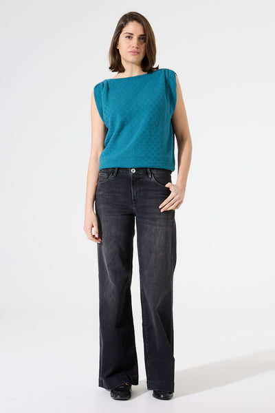 AJOUR REVERSIBLE SWEATER - blue lagoon or off white