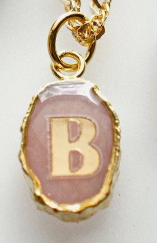 ART DECO INITIAL NECKLACE - emerald or pink opal