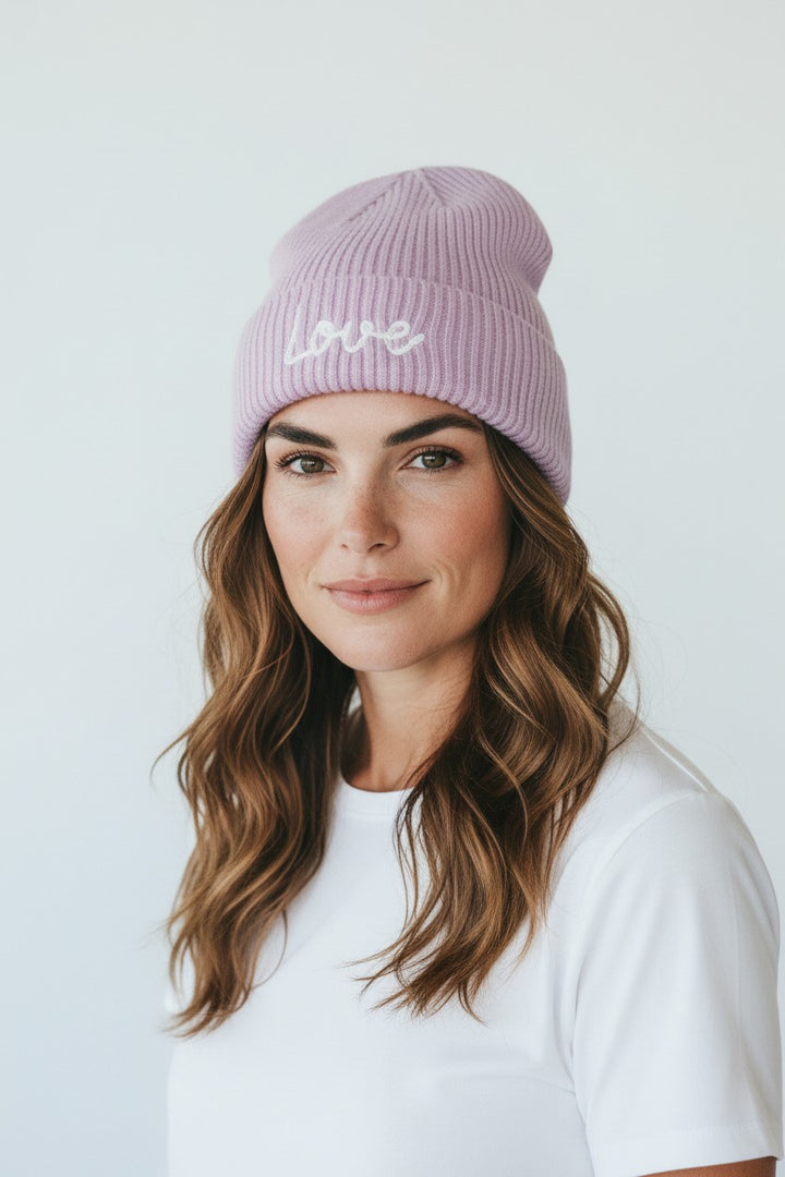 LOVE BEANIE -pastel pink, dark grey or light grey