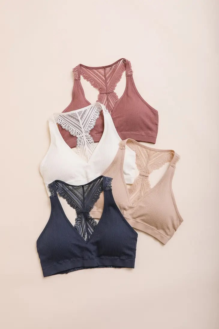 LACE RACERBACK BRALETTE - 5 colours