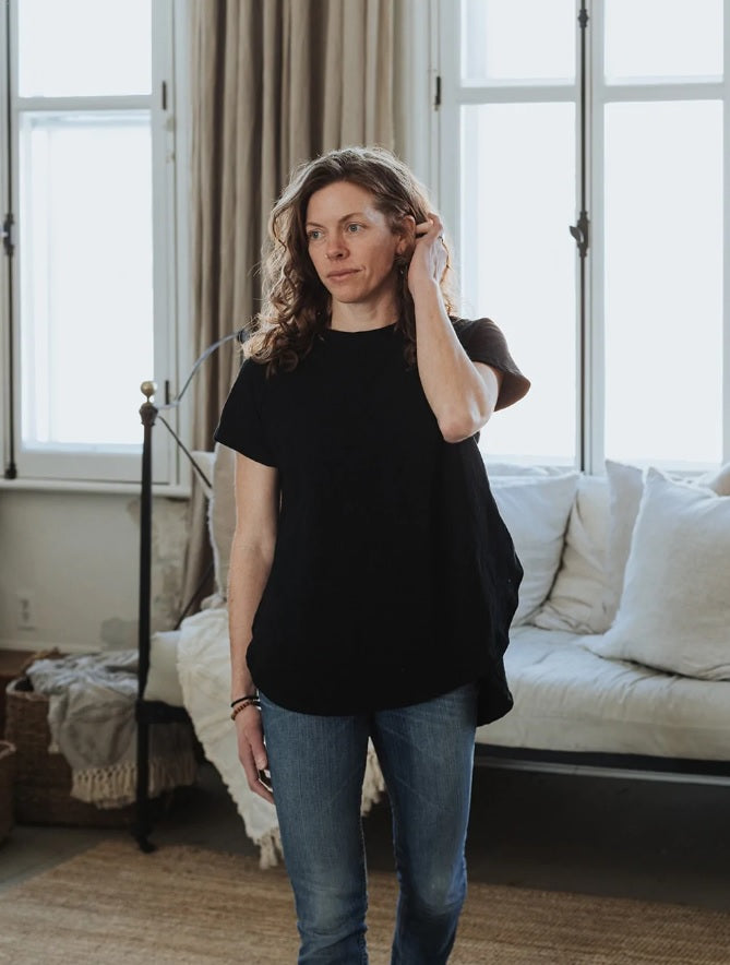 EAST END TEE - black, mauve, clay, stone or   tawny