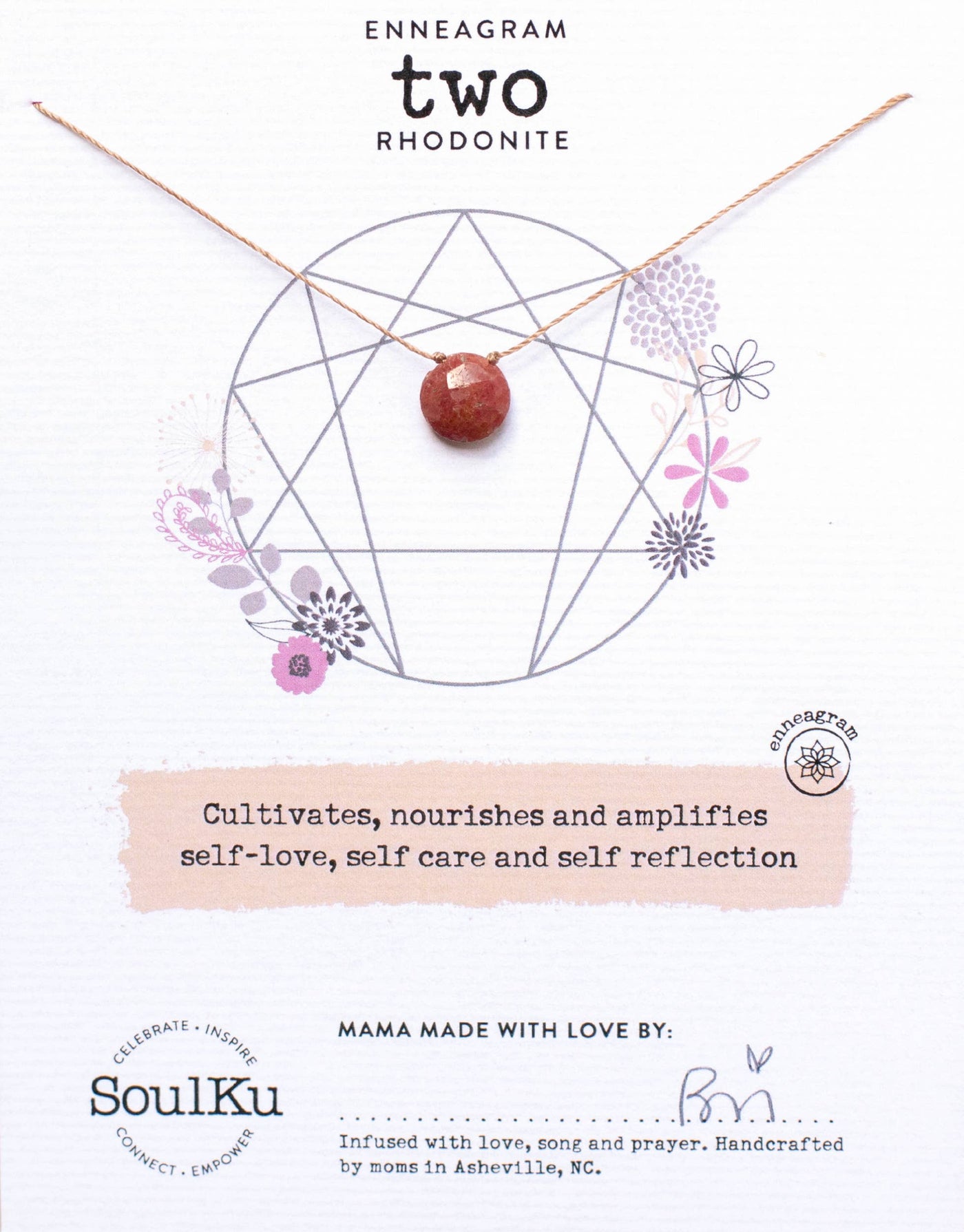 RHODONITE ENNEAGRAM TYPE TWO NECKLACE "THE GIVER"