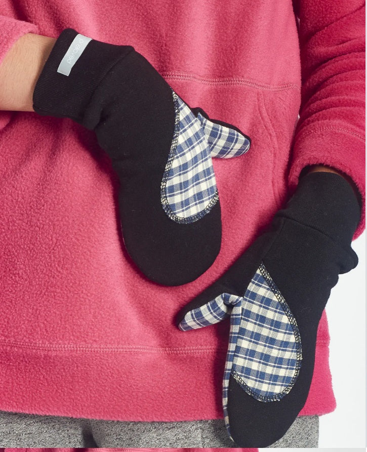 ARIEL MITTS WITH UPCYCLED FLANNEL - black, grey or eggshell
