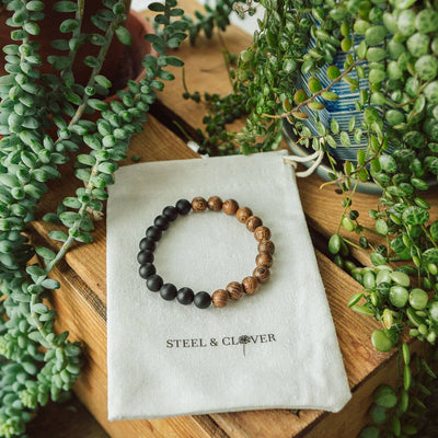 DONNELLY WOOD & STONE BEAD BRACELET - onyx & marble