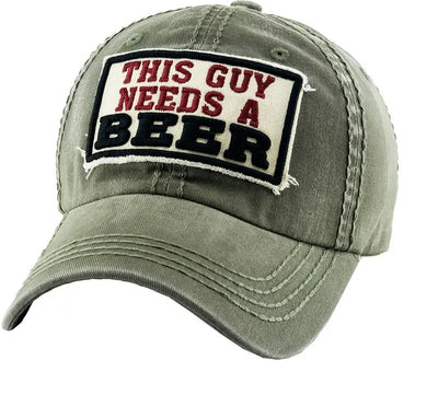 THIS GUY NEEDS A BEER VINTAGE BALLCAP- grey, black, blue or green