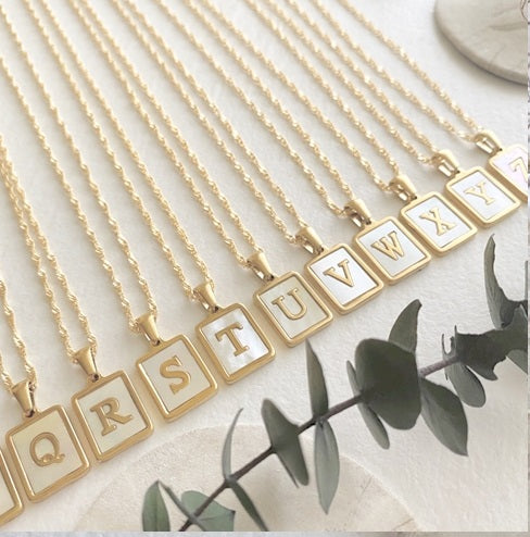 CARRIE MOTHER OF PEARL INITIAL CHARM NECKLACE -gold