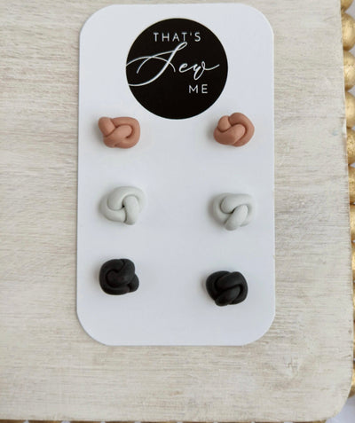 CLAY NEUTRAL KNOT TRIO EARRING PACK - pink trio or beige trio